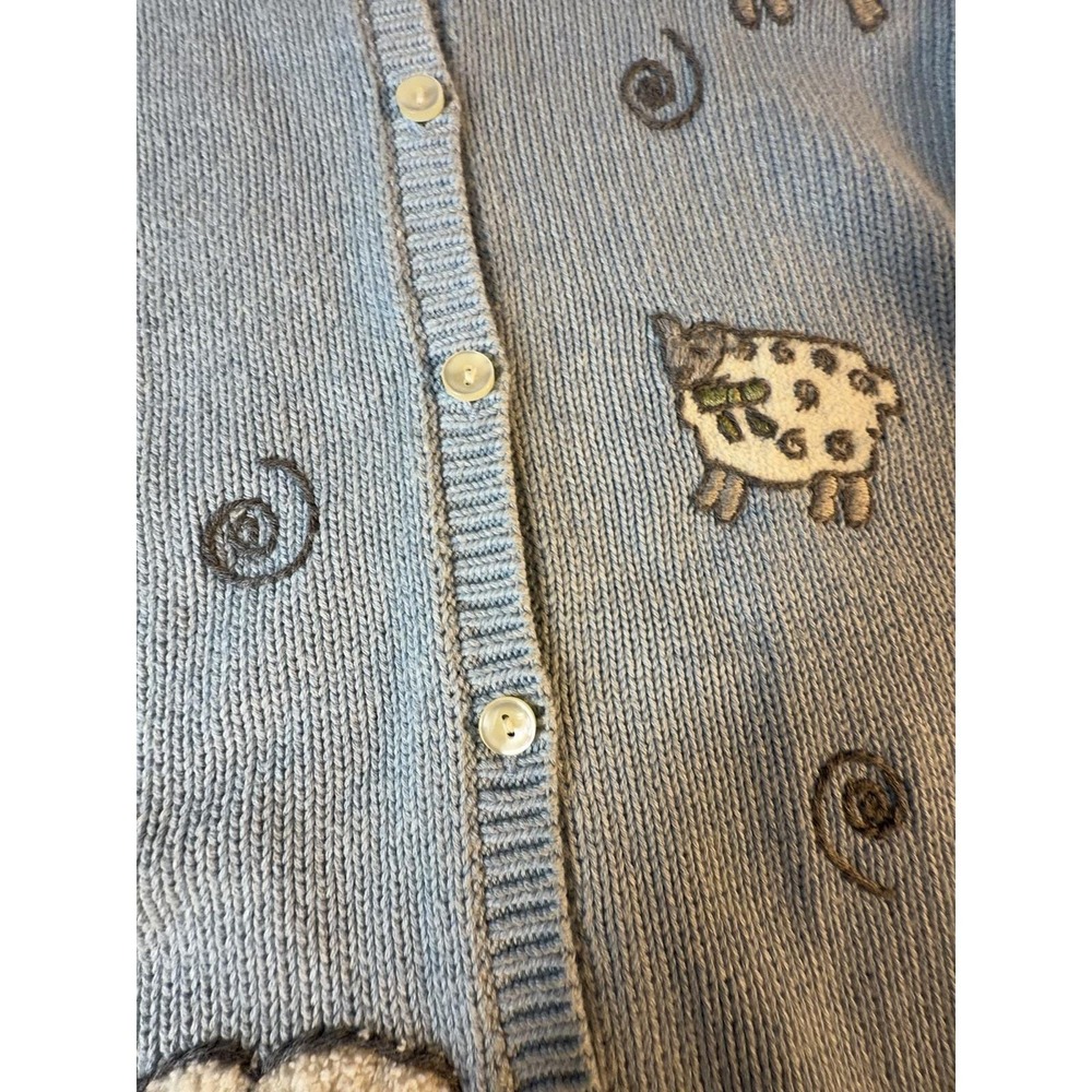 Pendleton Cardigan Women's M Vintage Blue Sheep Embroidered Cotton Cottagecore - Picture 5 of 10